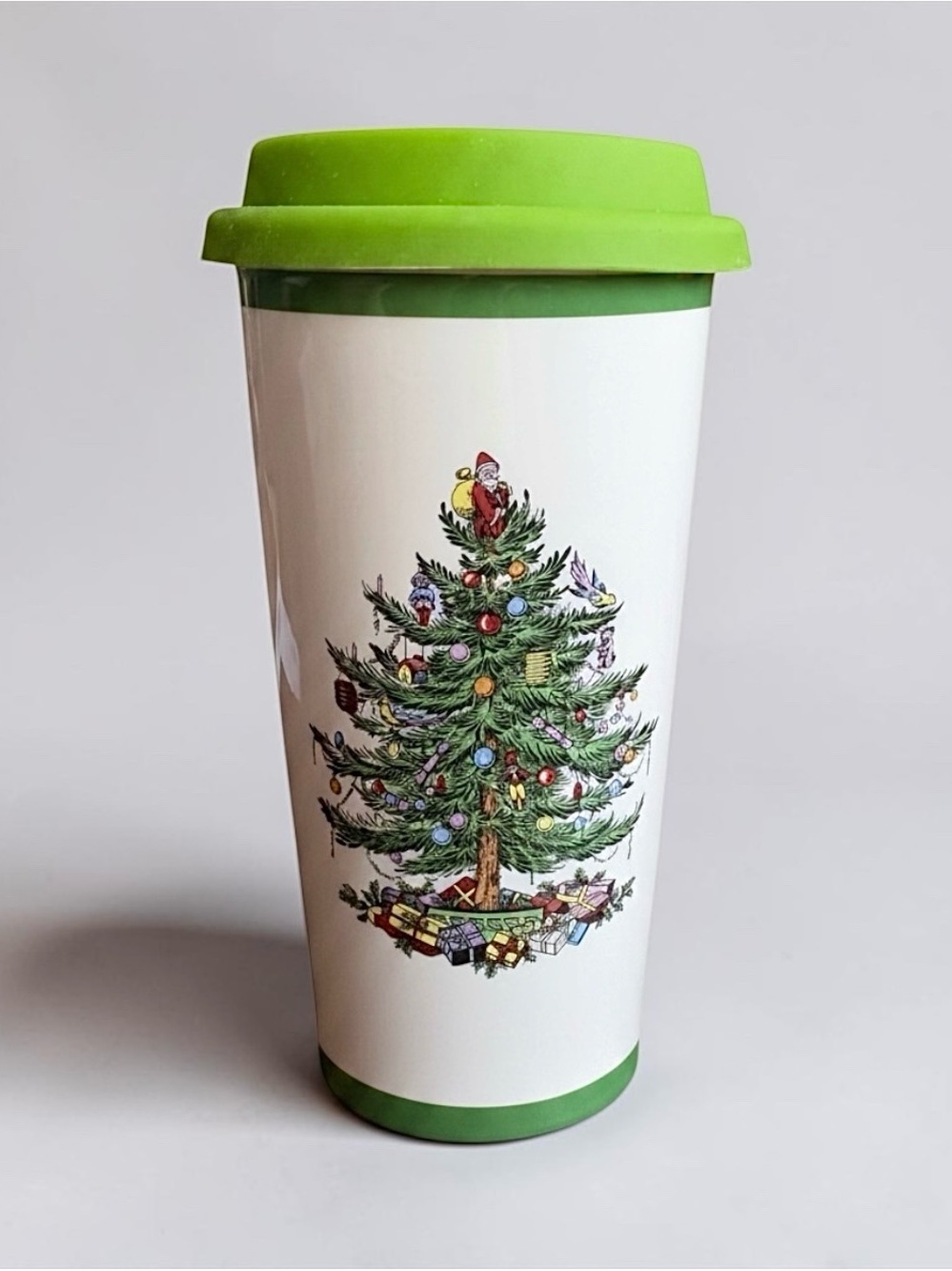 Spode Christmas Tree Travel Mug 15oz — White and Green - New in Box - NIB